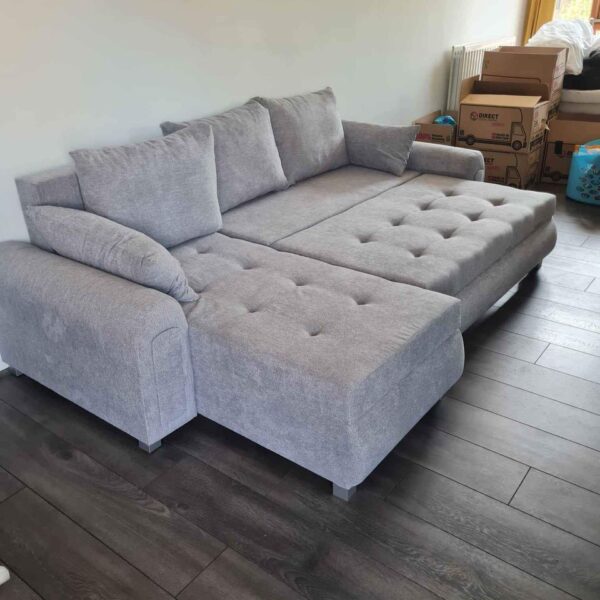 Berlin light gray corner sofa bed with double storage - Image 2
