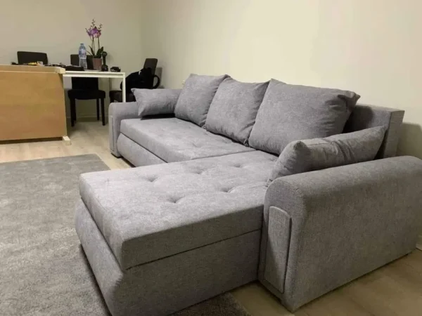 Berlin light gray corner sofa bed with double storage - Image 4