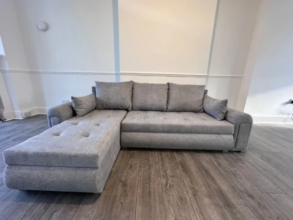 Berlin light gray corner sofa bed with double storage - Image 3