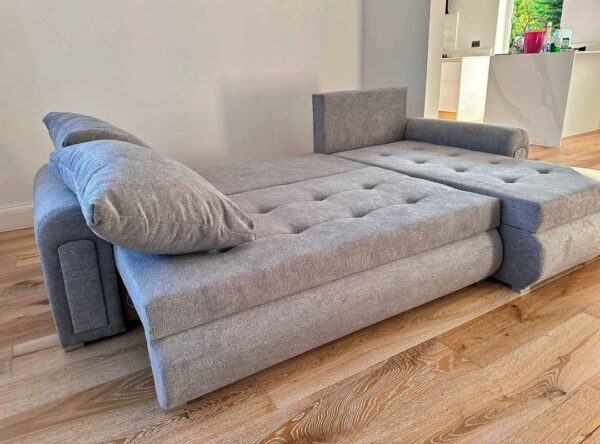 Berlin light gray corner sofa bed with double storage
