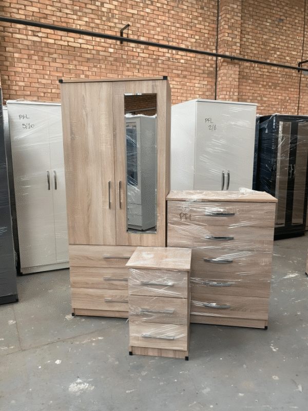 2-Door Wardrobe Set with Chest of Drawers, Bedside Table &Top Boxes – Fully Assembled - Image 4