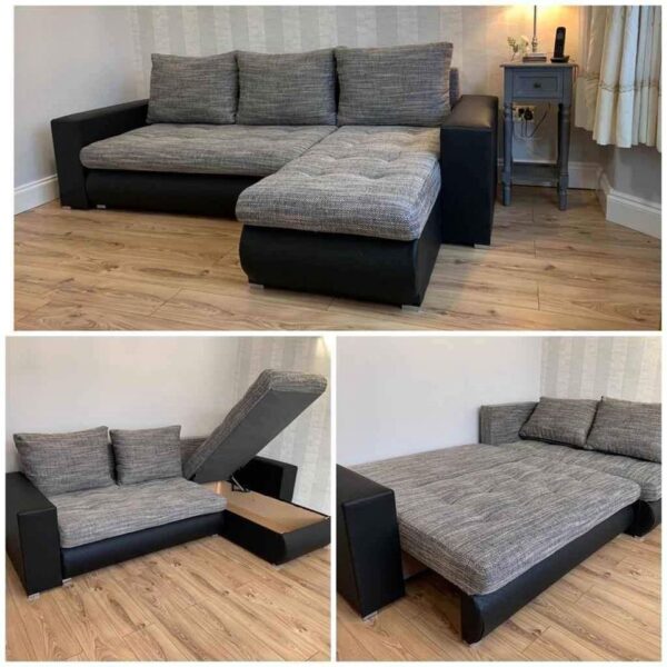 Berlin Grey & Black corner sofa bed with double storage - Image 7