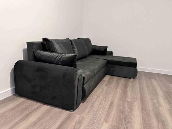Berlin dark gray velvet corner sofa bed with double storage - Image 2
