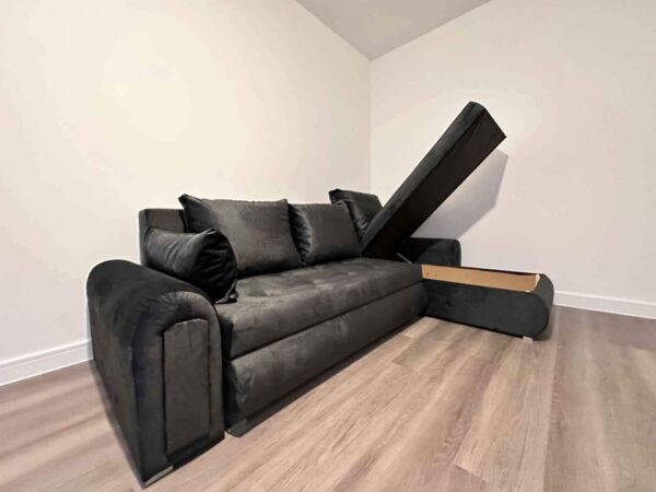 Berlin dark gray velvet corner sofa bed with double storage - Image 3