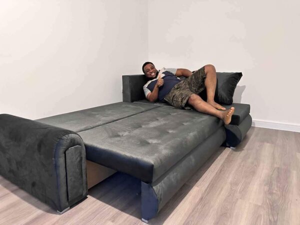Berlin dark gray velvet corner sofa bed with double storage - Image 4