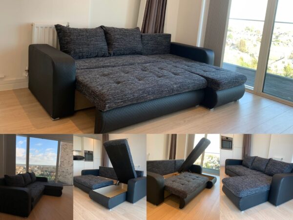 Berlin Charcoal corner sofa bed with double storage - Image 4