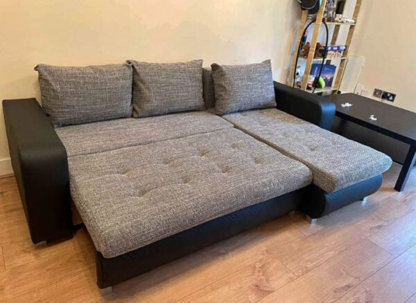 Berlin Grey & Black corner sofa bed with double storage - Image 4