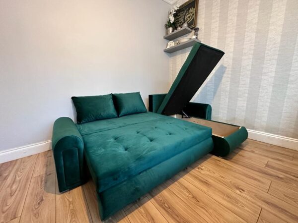 Berlin Green velvet corner sofa bed with double storage - Image 6