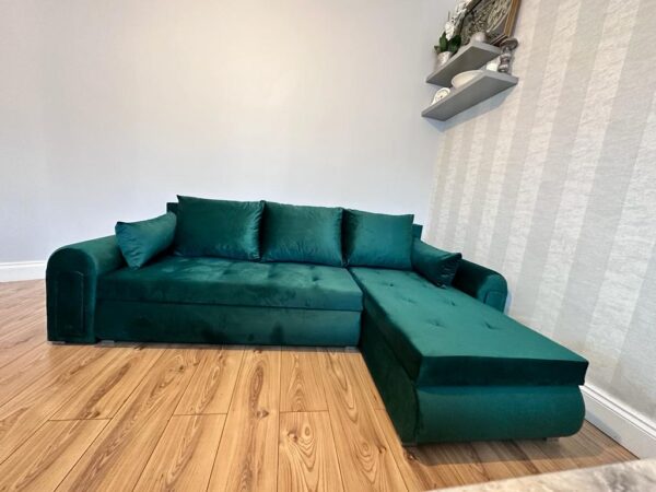 Berlin Green velvet corner sofa bed with double storage