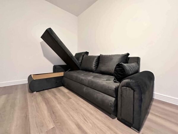 Berlin dark gray velvet corner sofa bed with double storage - Image 5