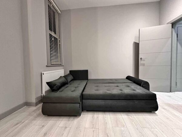 Berlin dark gray velvet corner sofa bed with double storage - Image 6