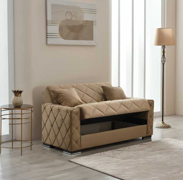 "Hegel Brown Chesterfield 2-Seater Sofa Bed with Storage " - Image 3