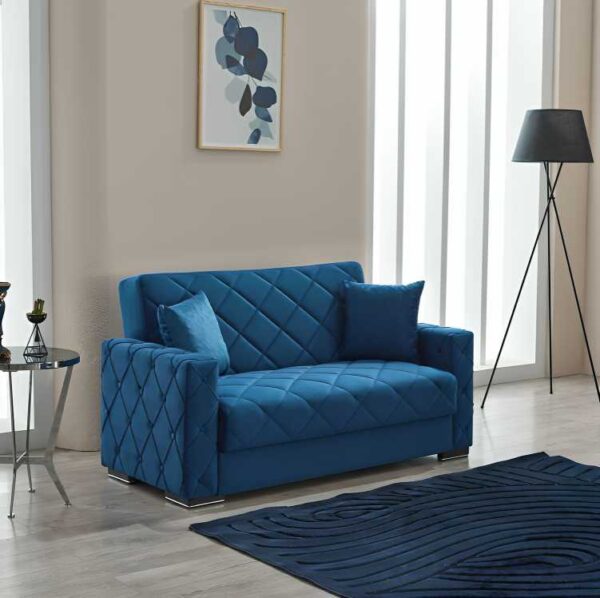 "Hegel Blue Chesterfield 2-Seater Sofa Bed with Storage – Timeless Style"