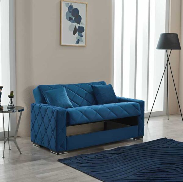 "Hegel Blue Chesterfield 2-Seater Sofa Bed with Storage – Timeless Style" - Image 2