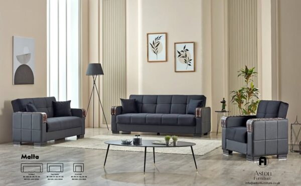 "Malta 3-Seater Sofa Bed with Storage – Sleek Design & Smart Living in Black"
