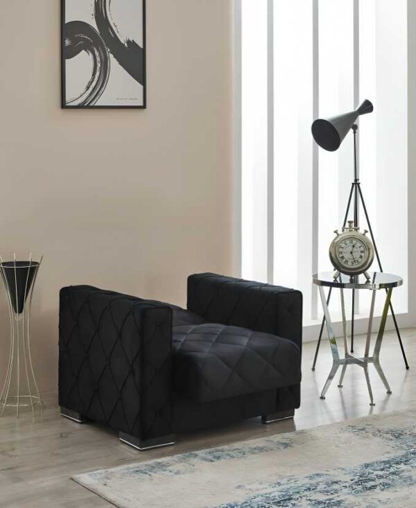 "Hegel Chesterfield 1 Seater Sofa Bed – Black with Built-In Storage" - Image 2