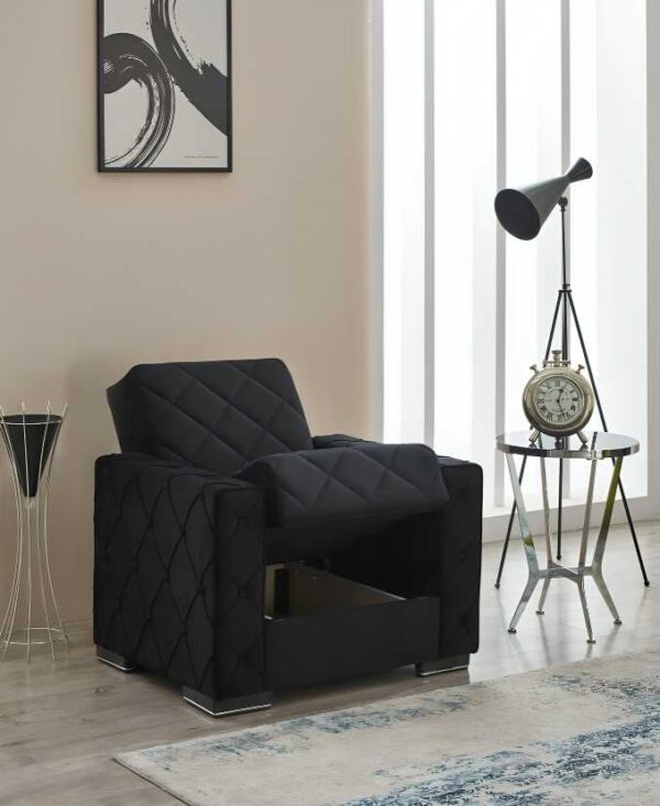"Hegel Chesterfield 1 Seater Sofa Bed – Black with Built-In Storage" - Image 3