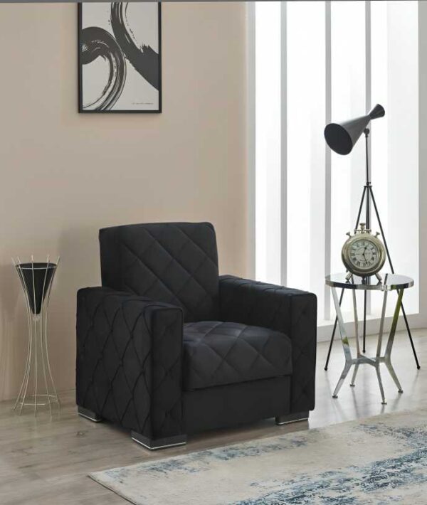 "Hegel Chesterfield 1 Seater Sofa Bed – Black with Built-In Storage"