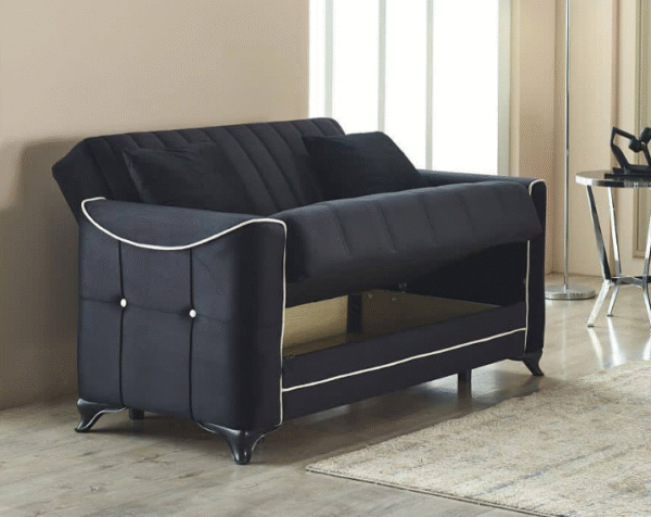 "Acelya Black 2 Seater Sofa Bed with Storage - Image 2