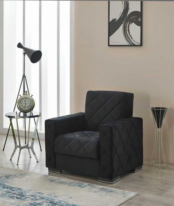 "Hegel Chesterfield 1 Seater Sofa Bed – Black with Built-In Storage" - Image 4