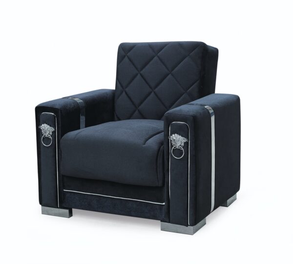"Angel Leon 1-Seater Luxury Sofa Bed – Black & Silver Finish"