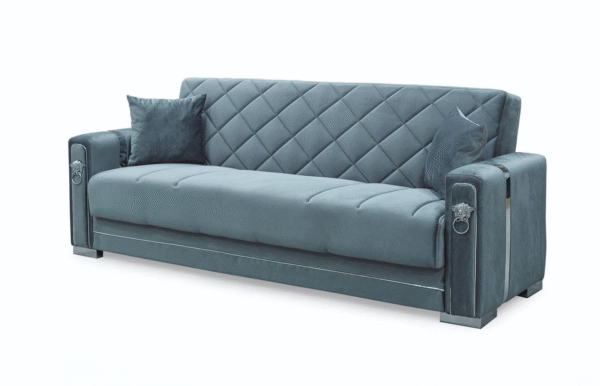 "Angel Leon Grey & Silver 3-Seater Sofa Bed" - Image 3