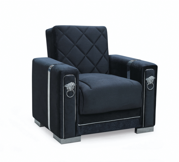 "Angel Leon 1-Seater Luxury Sofa Bed – Black & Silver Finish" - Image 2