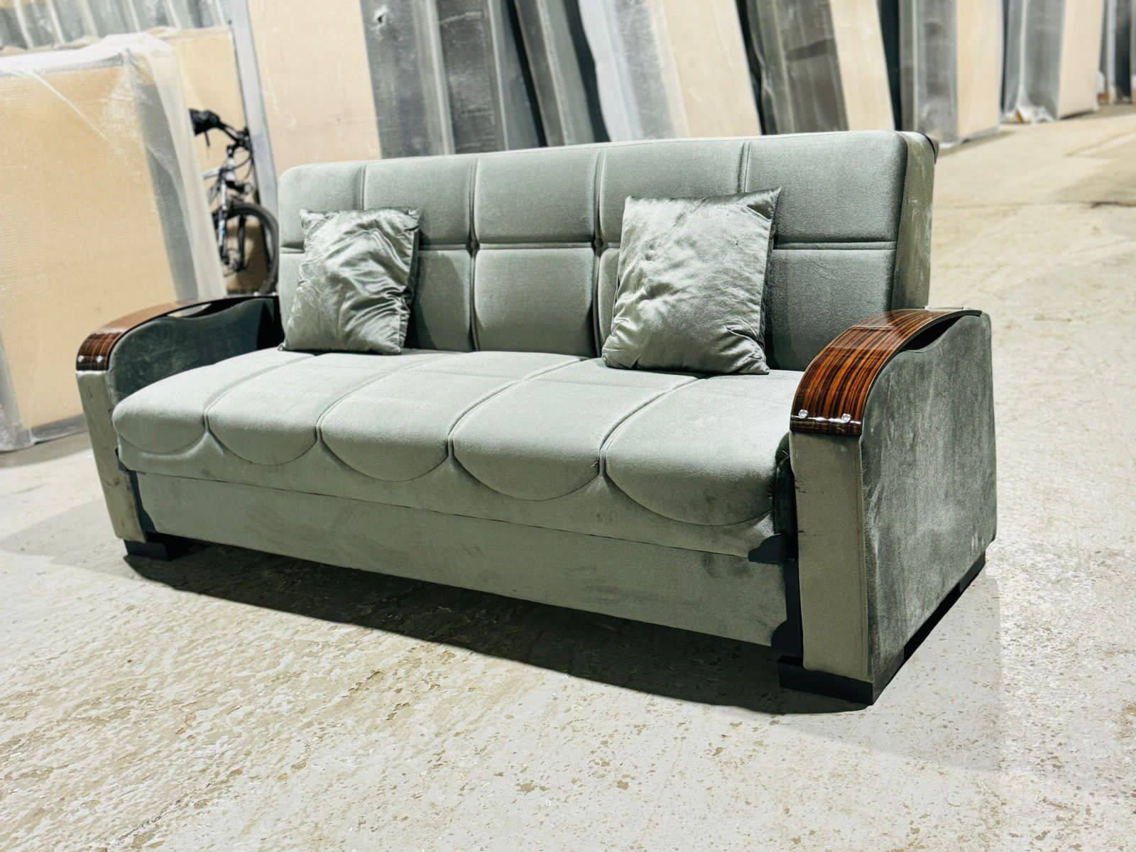 "Smart Comfort: Gray D-Arm 3-Seater Sofa Bed with Built-In Storage" - Image 2