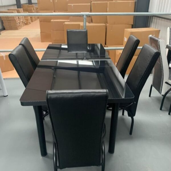 "TURKISH GLASS BLACK DINING TABLE WITH 4/6 CHAIR" - Image 2