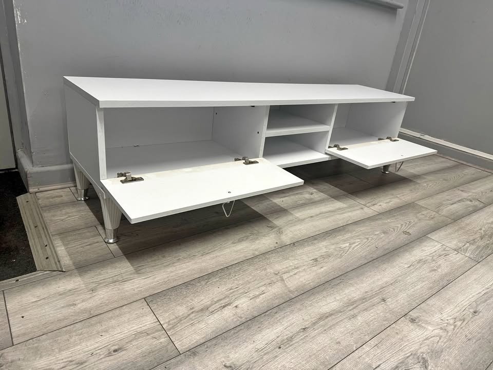 "Simple V-Line White & Silver  TV Units" - Image 2