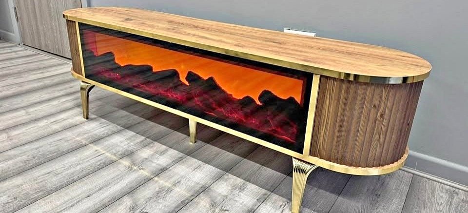 "Big Screen Oak & Gold TV Unit" - Image 2