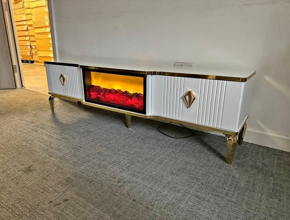 "Small Screen White & Gold TV Units"