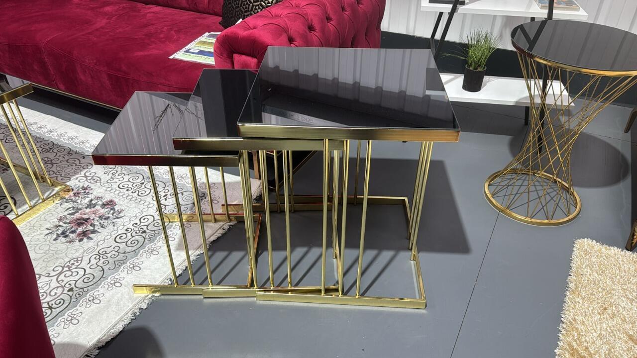 "Turkish Carre Set Zigon Coffee Table With Gold Leg" - Image 2