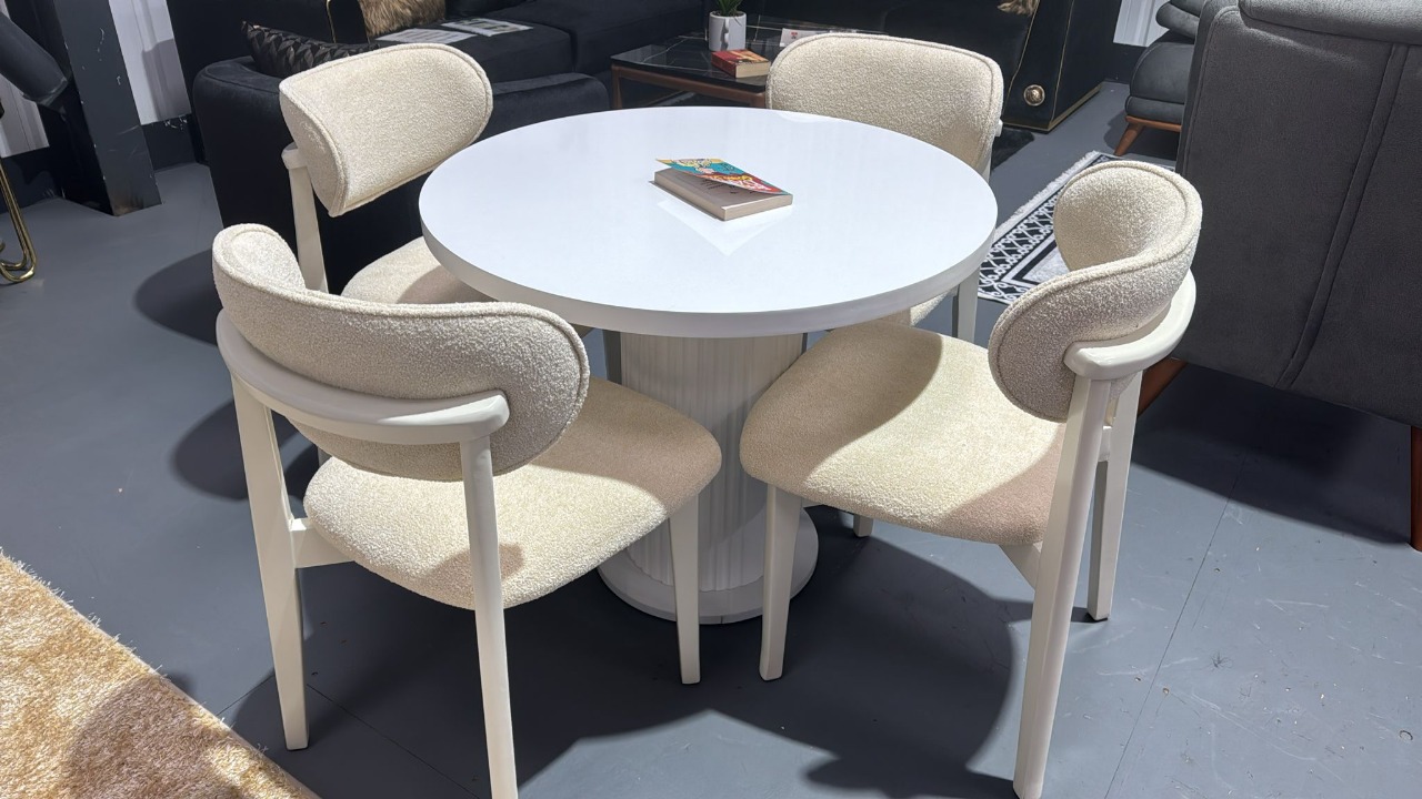 "New Natural White Wooden Round Table With White Legs" - Image 3