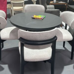 "New Natural Dark Grey Wooden Round Table With Black Legs"