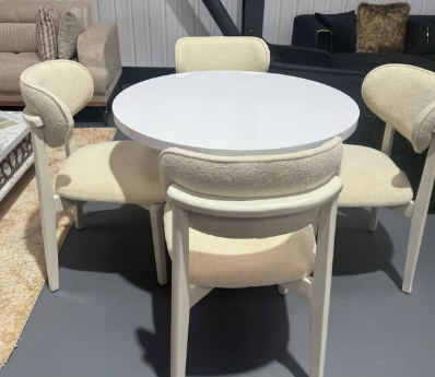 "New Natural White Wooden Round Table With White Legs"