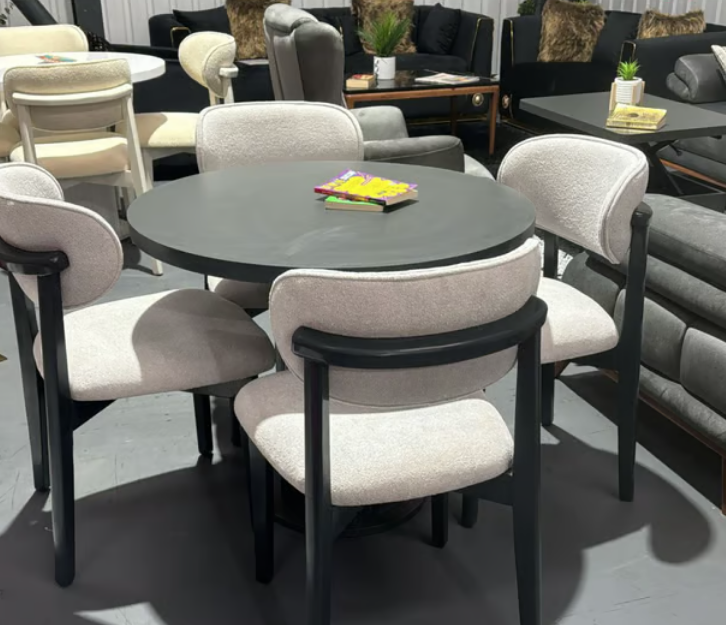 "New Natural Dark Grey Wooden Round Table With Black Legs" - Image 3