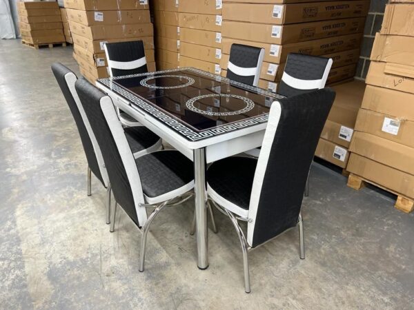 "Turkish Glass Black Dinning Table With 4/6 Chairs"