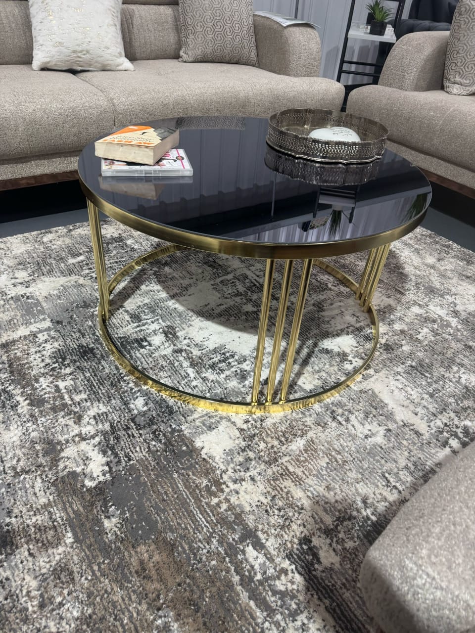 "Turkish Valec Coffee Table With Gold Leg" - Image 3