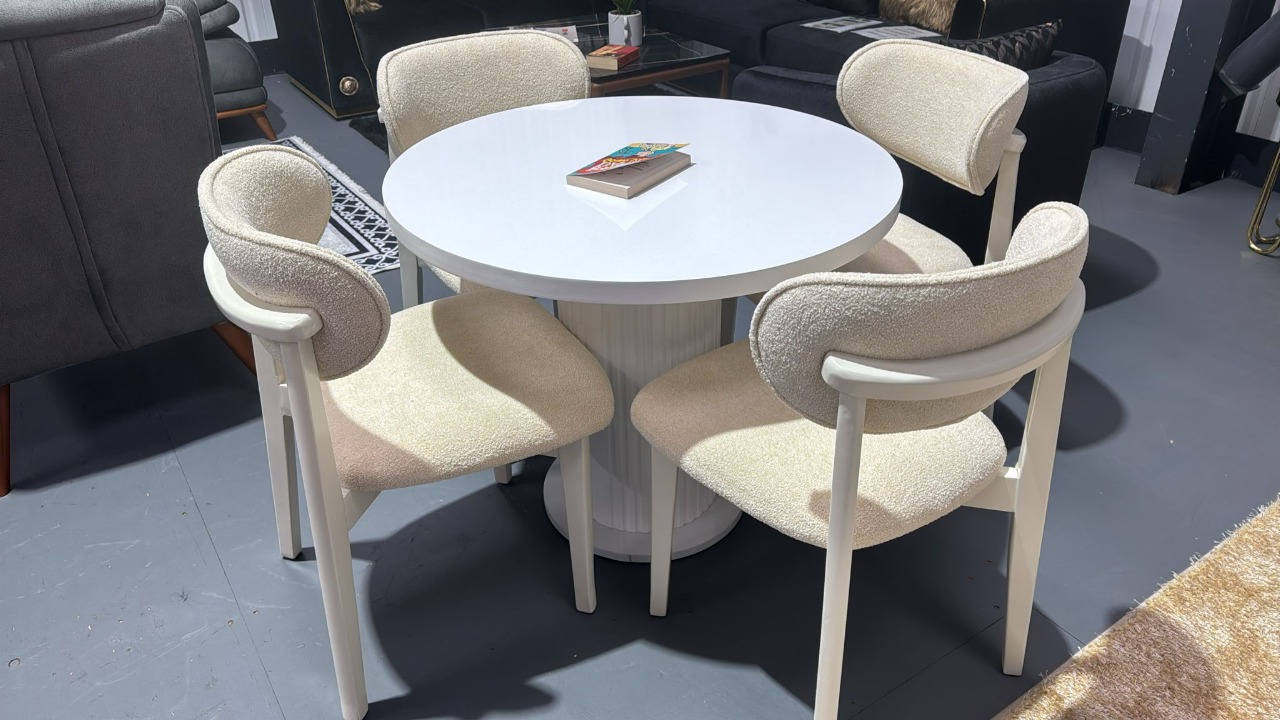 "New Natural White Wooden Round Table With White Legs" - Image 2