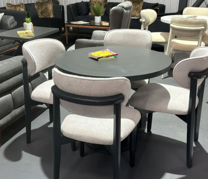 "New Natural Dark Grey Wooden Round Table With Black Legs" - Image 2