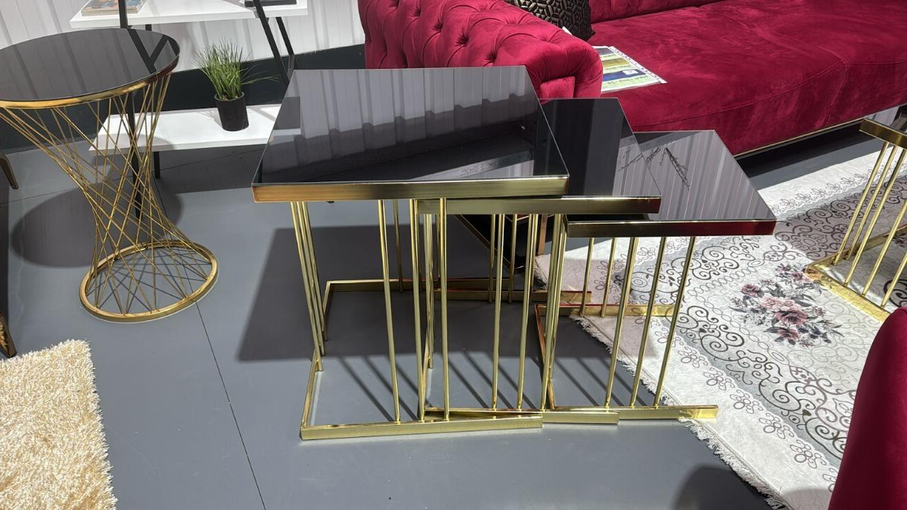 "Turkish Carre Set Zigon Coffee Table With Gold Leg"