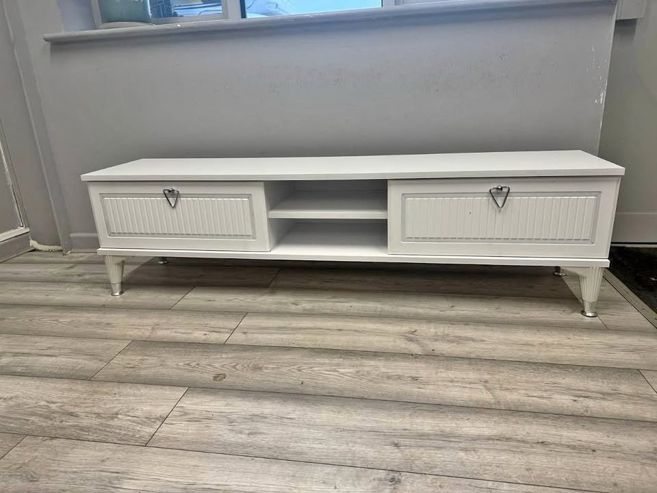"Simple V-Line White & Silver  TV Units" - Image 3
