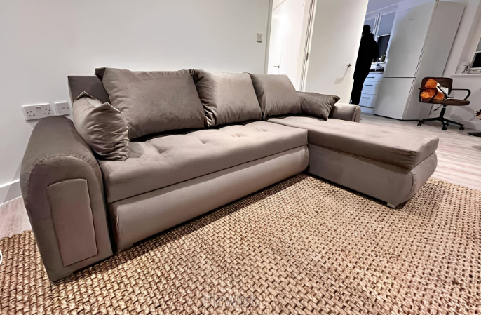 Berlin Brown velvet corner sofa bed with double storage - Image 4