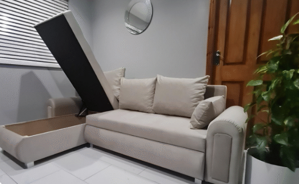 Berlin Cream velvet corner sofa bed with double storage - Image 4