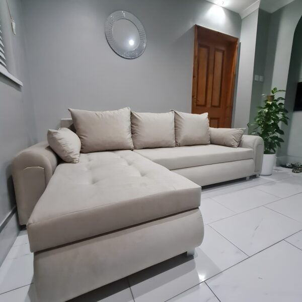 Berlin Cream velvet corner sofa bed with double storage - Image 5