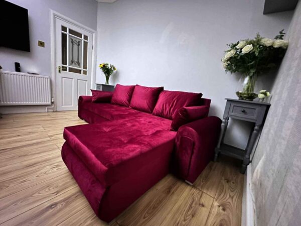 Berlin Red Velvet corner sofa bed with double storage - Image 7