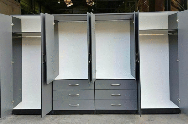 8 door wardrobe Set with Chest of Drawers, Bedside Table & Top boxes- Fully Assembled - Image 3