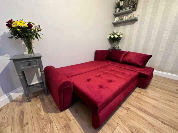 Berlin Red Velvet corner sofa bed with double storage - Image 5