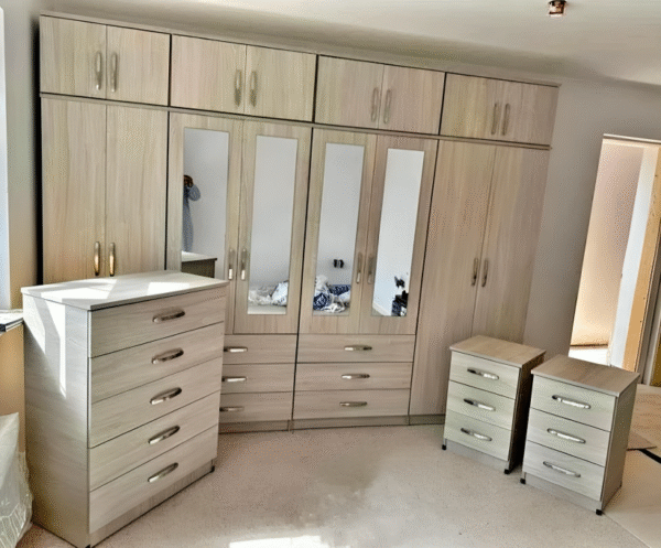 8 door wardrobe Set with Chest of Drawers, Bedside Table & Top boxes- Fully Assembled - Image 10
